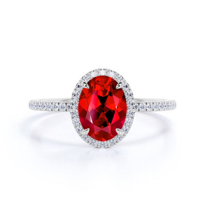 Elegant Colorless Oval Halo Ruby Ring