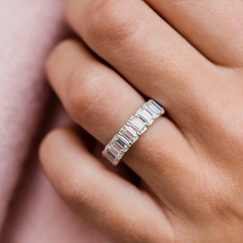 Emerald Cut Full Eternity Moissanite Ring