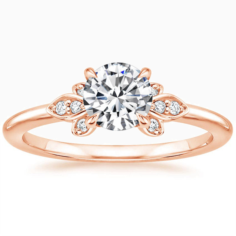 Flower Shape Rose Gold Promise Engagment Wedding Moissanite Ring