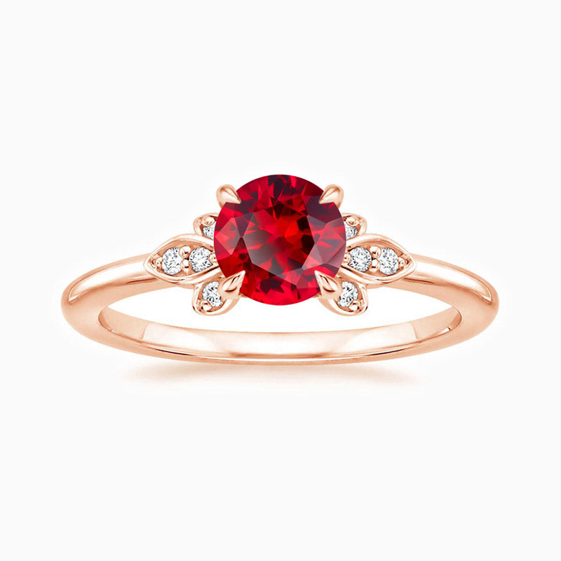 Flower Shape Rose Gold Promise Engagment Wedding Ruby Ring
