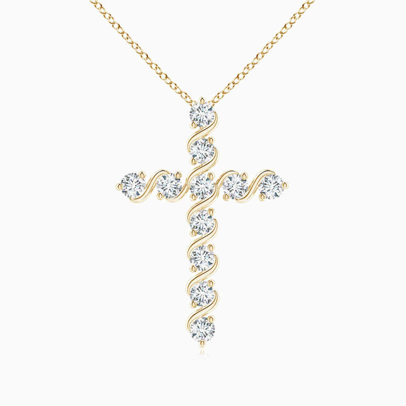 Gold Plated Prong and Bar Set Moissanite Cross Pendant