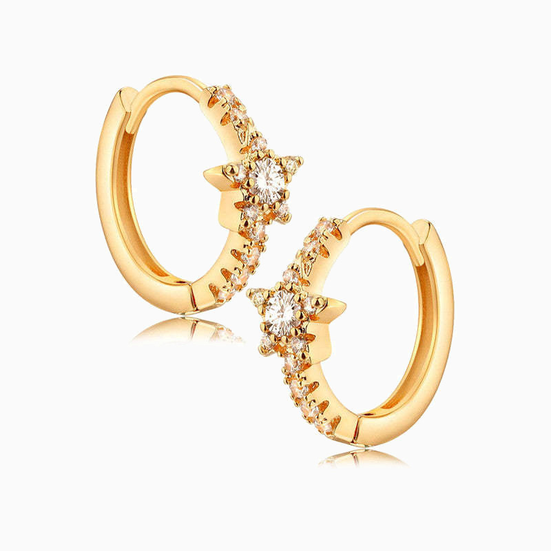 Gold Star Moissanite Huggie Hoop Earrings