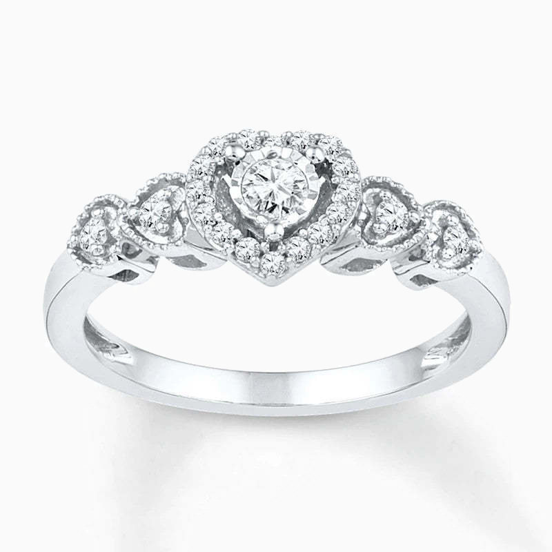 Heart Shape Round-cut Promise Engagment Wedding Moissanite Ring