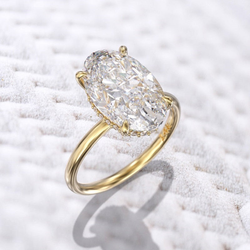 Hidden Halo Crushed Ice Oval Moissanite Ring