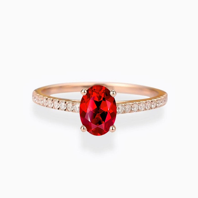 Oval Cut Solitaire Promise Engagment Wedding Ruby Ring With Micro Pave Accents 1 Carat