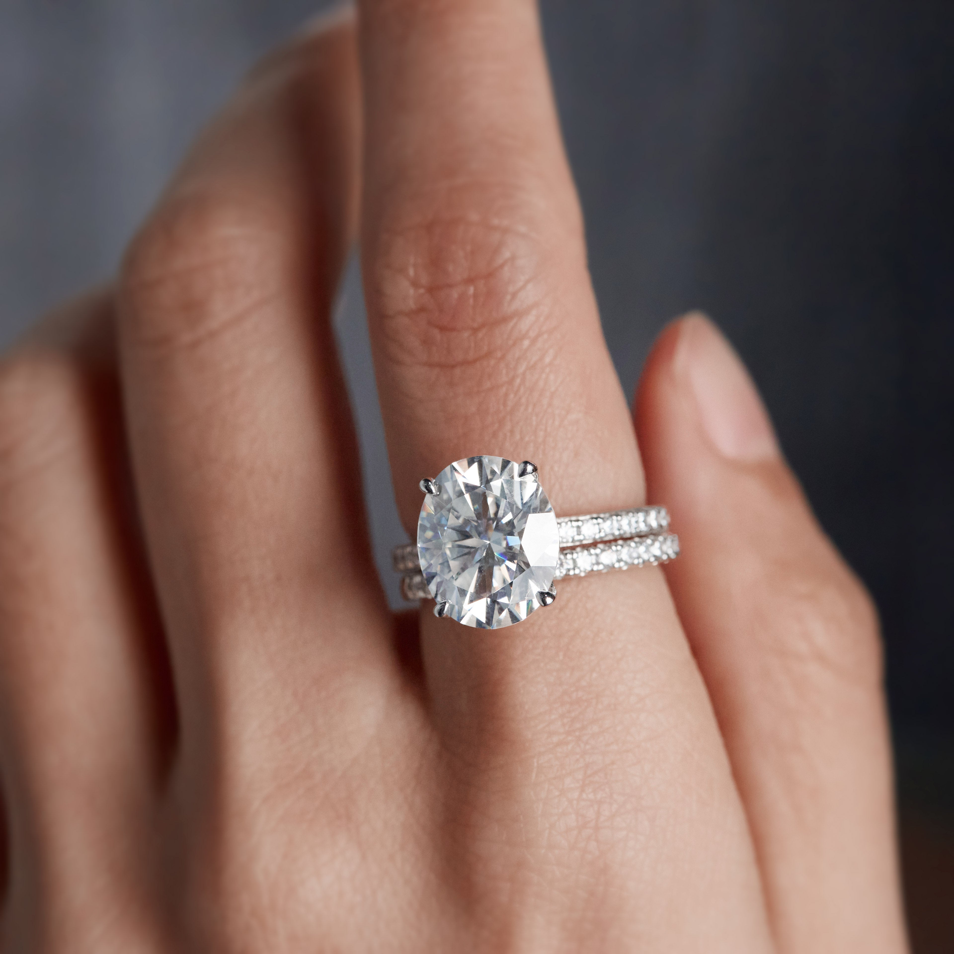 Oval Moissanite Engagement Ring with Pavé Basket
