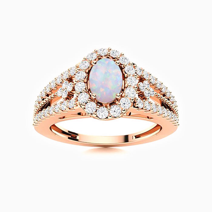 Oval Promise Engagement Wedding Opal Halo Ring