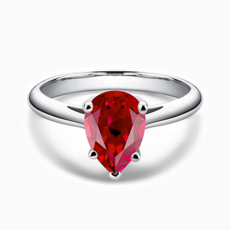 Pear Shaped Solitaire 5 Prong Ruby Ring