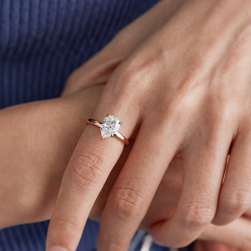 Pear Shaped Solitaire 5 Prong Moissanite Ring