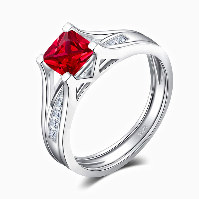 Princess-Cut Promise Engagment Wedding Band Ruby Ring for Women
