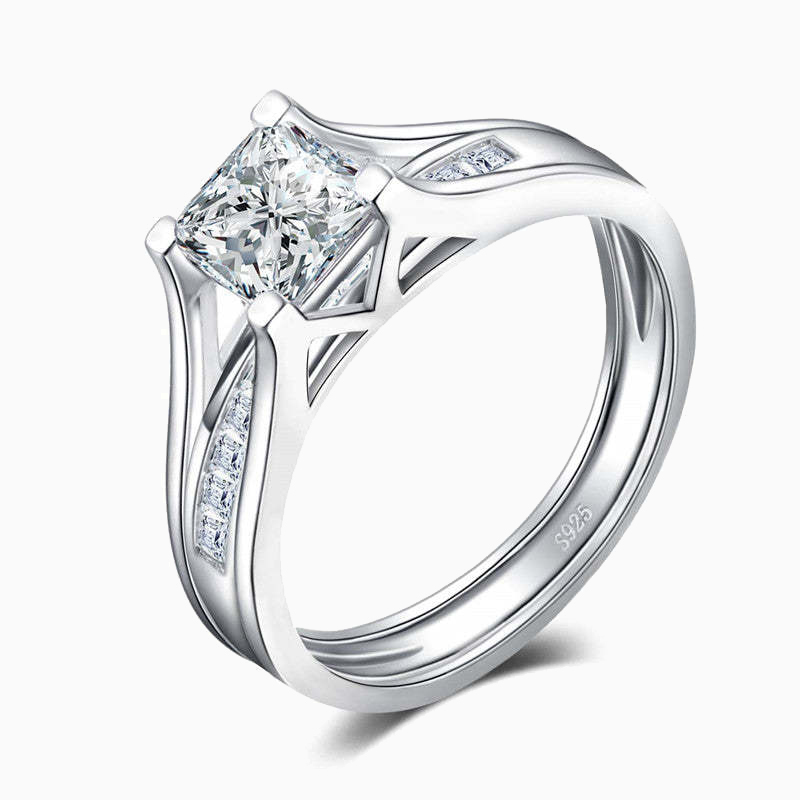 Princess-Cut Promise Engagment Wedding Band Moissanite Ring for Women