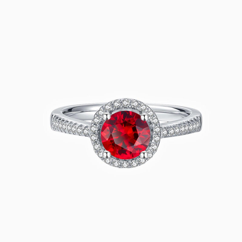Promise Engagement Wedding Halo Ruby Rings Round Solitaire With Micro Pave Side Stones 1 Carat
