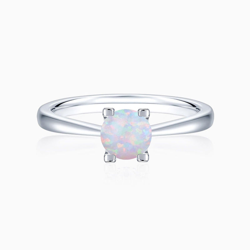Promise Engagment Wedding Opal Ring Four Prong Colorless Round Solitare 925 Sterling Silver White Gold Plating 1 Carat