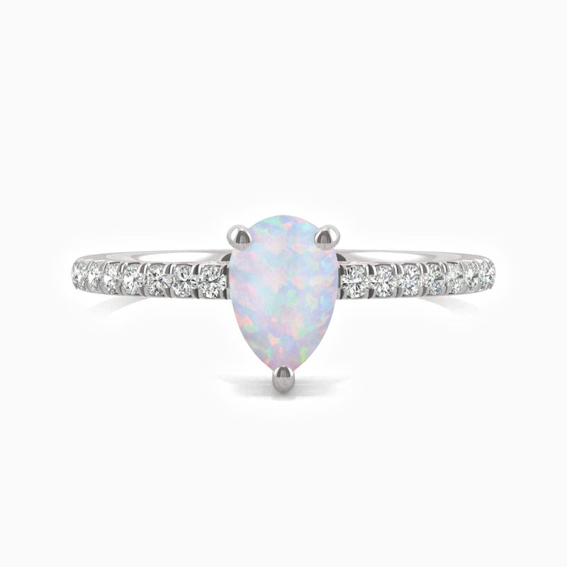 Promise Engagment Wedding Opal Ring Pear Solitaire With Side Accents 2 Carats