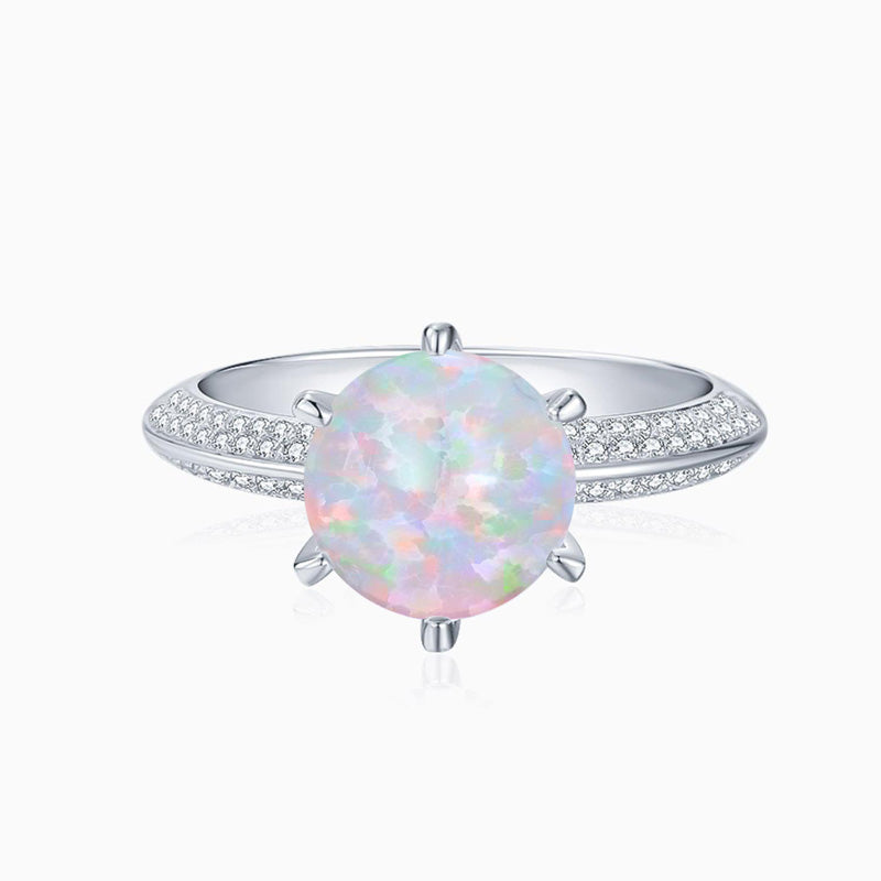 Promise Engagment Wedding Opal Ring Round Solitaire Micro Pave With Side Accents Stones 1 Carat