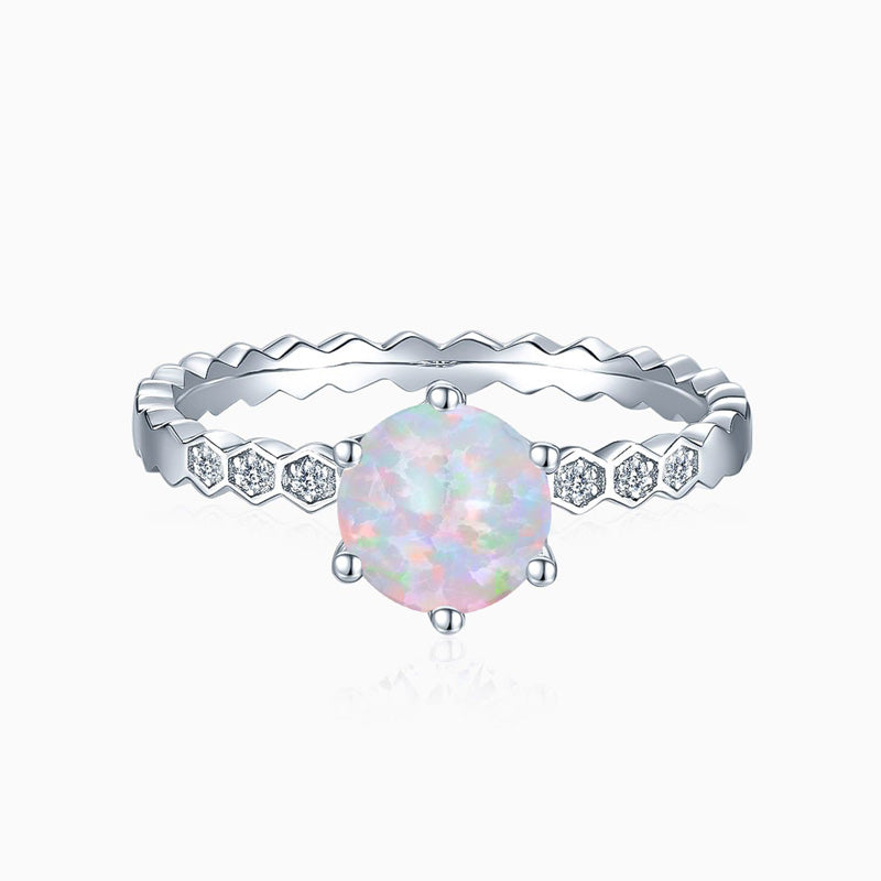Promise Engagment Wedding Opal Ring Round Solitaire With Side Accents 1 Carat