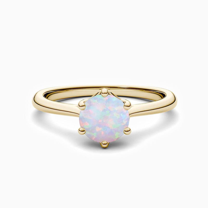 Promise Engagment Wedding Opal Ring Six Prong Round Solitaire Stones Gold Plating 1 Carat