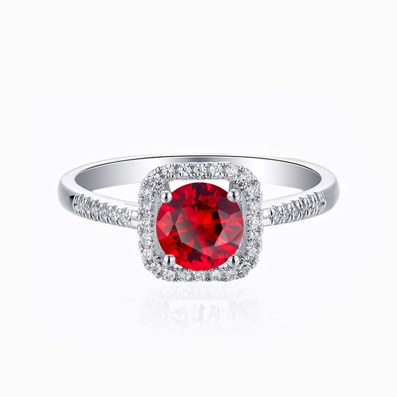 Promise Engagment Wedding Ruby Ring Four Prong Round Solitaire Halo Micro Pave 1 Carat
