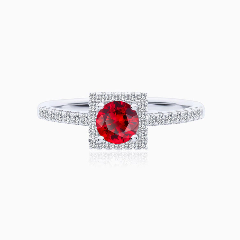 Promise Engagment Wedding Ruby Ring Four Prong Setting Square Halo Round Solitaire Pave 1 Carat