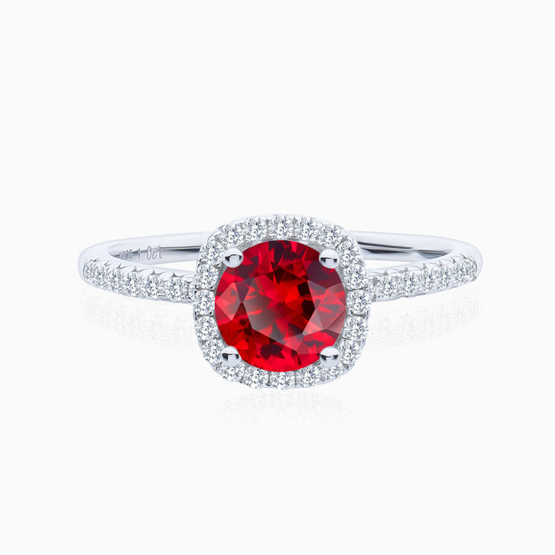 Promise Engagment Wedding Ruby Ring Halo Round Solitaire Pave Side Stones 1 Carat