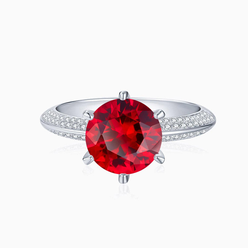 Promise Engagment Wedding Ruby Ring Round Solitaire Micro Pave With Side Accents Stones 1 Carat