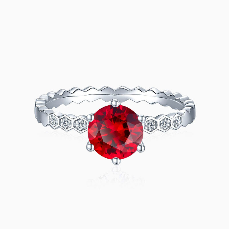 Promise Engagment Wedding Ruby Ring Round Solitaire With Side Accents 1 Carat