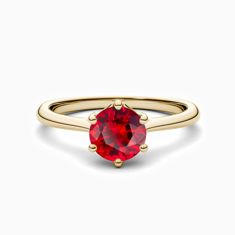 Promise Engagment Wedding Ruby Ring Six Prong Round Solitaire Stones Gold Plating 1 Carat