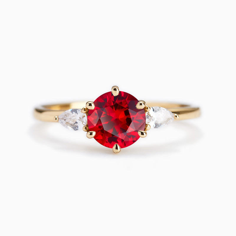 Promise Engagment Wedding Ruby Ring Six Prong Round Solitaire With Two Side Stones 1 Carat