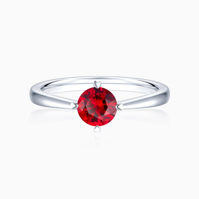 Promise Wedding Round Ruby Engagement Rings Four Prong Solitaire Stone Sterling Silver 1 Carat