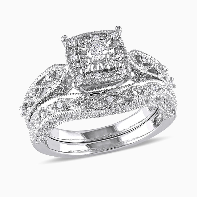 Retro Cascading Promise Engagment Wedding Moissanite Bridal Set Ring