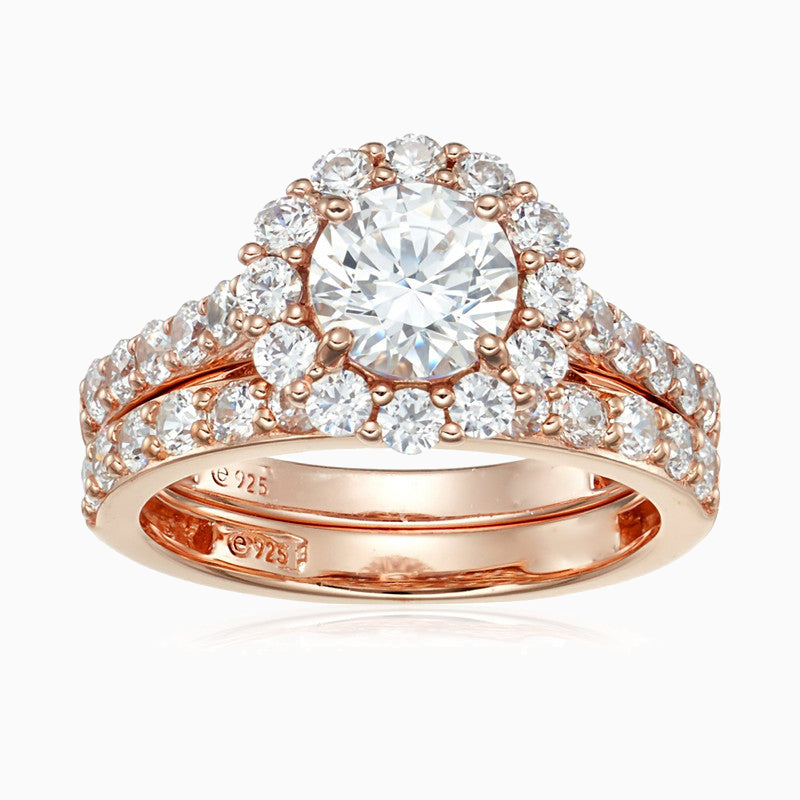 Rose Gold Promise Wedding Bridal Set Engagement Moissanite Round-Cut Ring