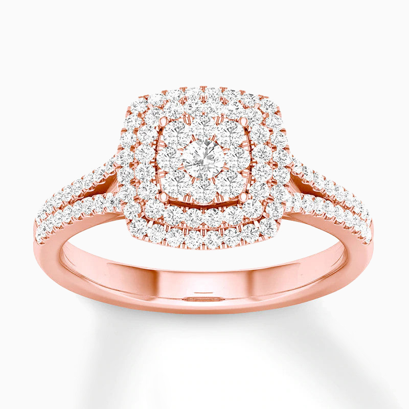 Rose Gold Round-cut Promise Engagment Wedding Moissanite Ring