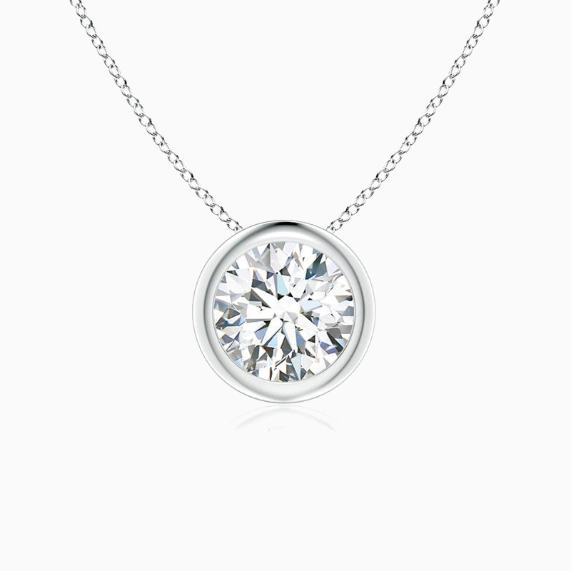 Round Moissanite With Bezel Set Solitaire Pendant Necklace