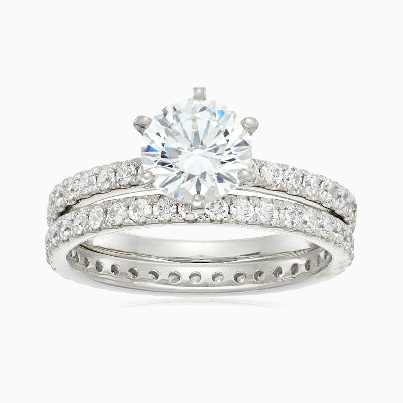 Six PoundRound-cut Promise Engagment Wedding Bridal Set Moissanite Ring