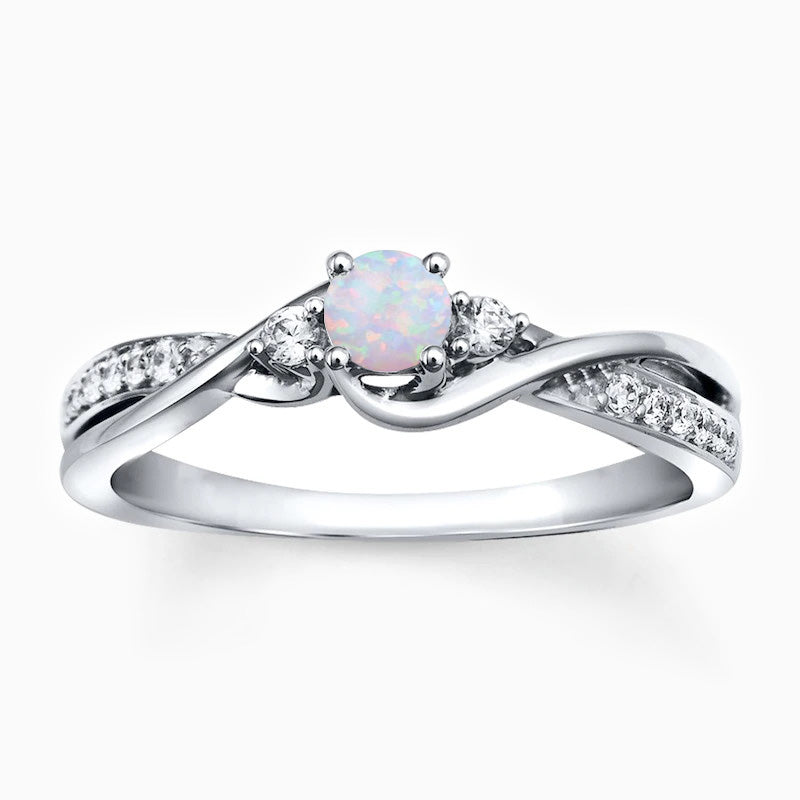 Round-cut Twisted Promise Engagment Wedding Opal Ring