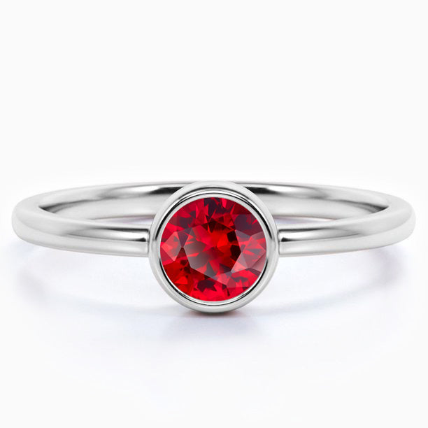 Round Bezel Solitaire Ruby Ring