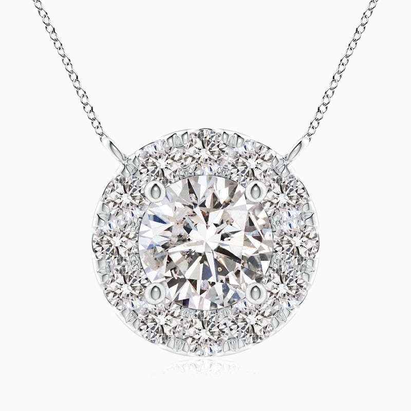 Round Moissanite Necklace with Halo