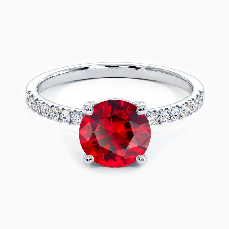 Round Multi Promise Engagment Wedding Ruby Ring