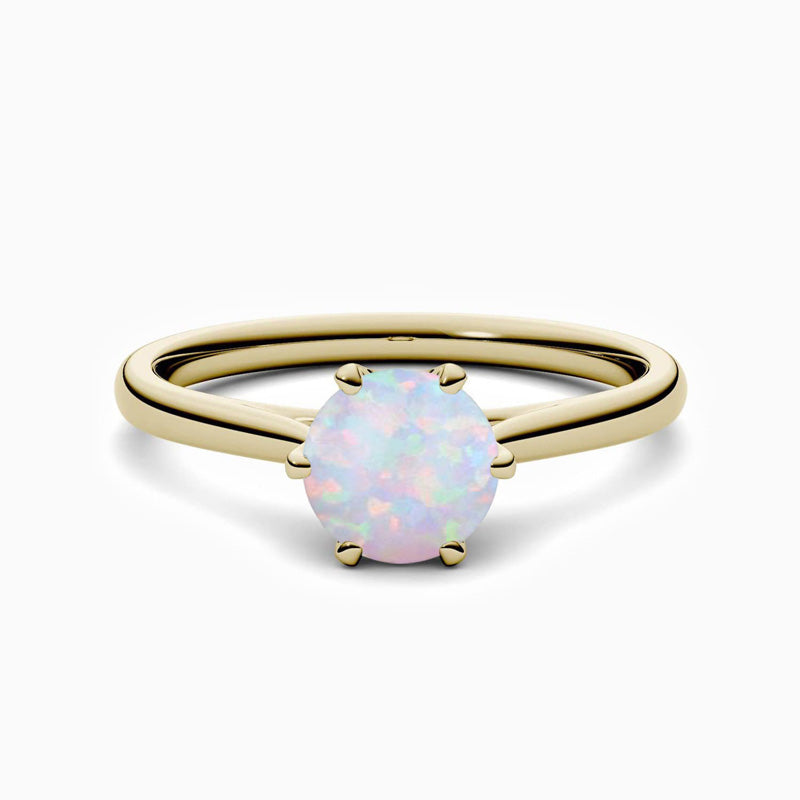 Round Opal Engagement Rings Six Prong Solitaire Stone Gold Color 3 Carats