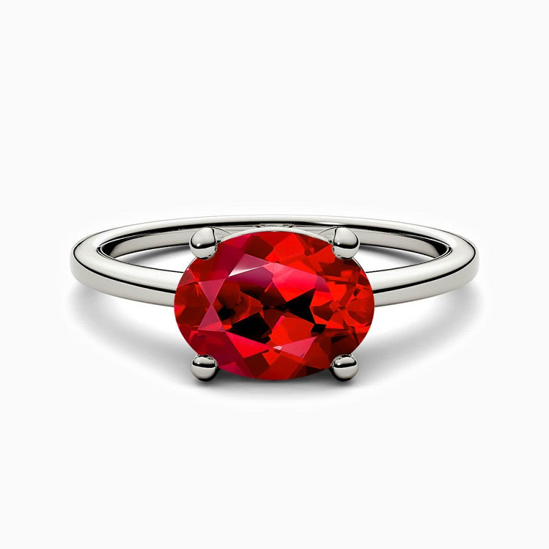 Ruby Oval Cut Solitaire East West Ring