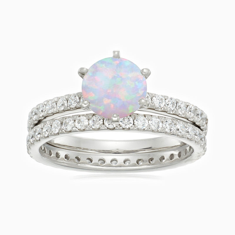 Six Pound Round-cut Promise Engagment Wedding Bridal Set Opal Ring