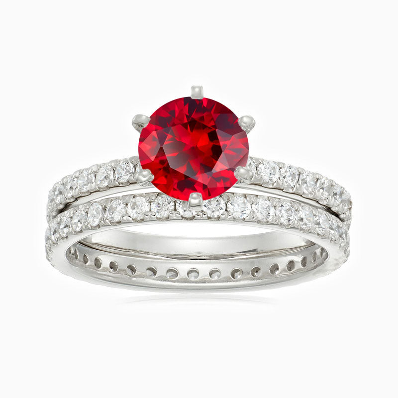 Six Pound Round-cut Promise Engagment Wedding Bridal Set Ruby Ring