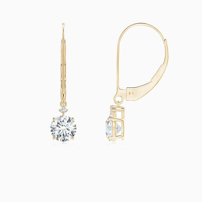 Solitaire Moissanite Plated Yellow Gold Dangle Earrings