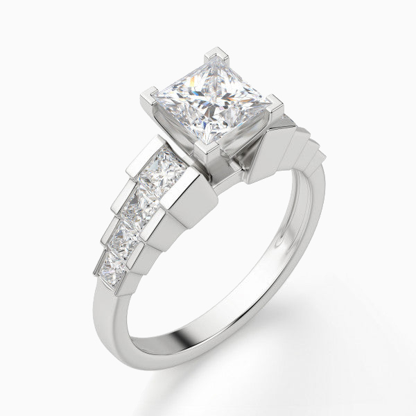 Square Princess Cut Staircase Promise Engagment Wedding Moissanite Ring