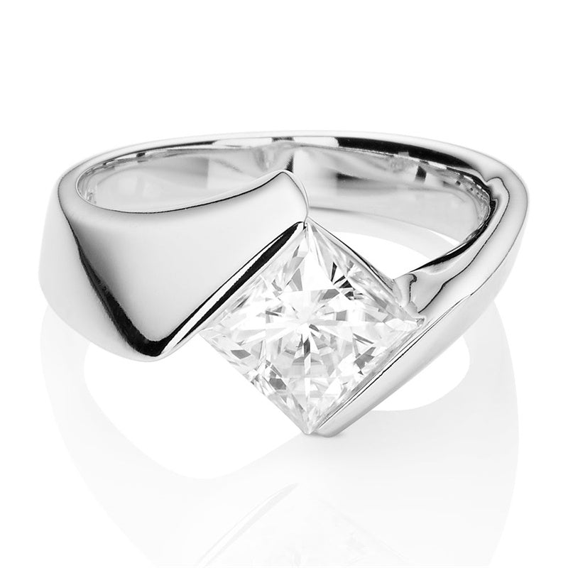 Square Promise Engagement Wedding Moissanite Solitaire Bypass Ring