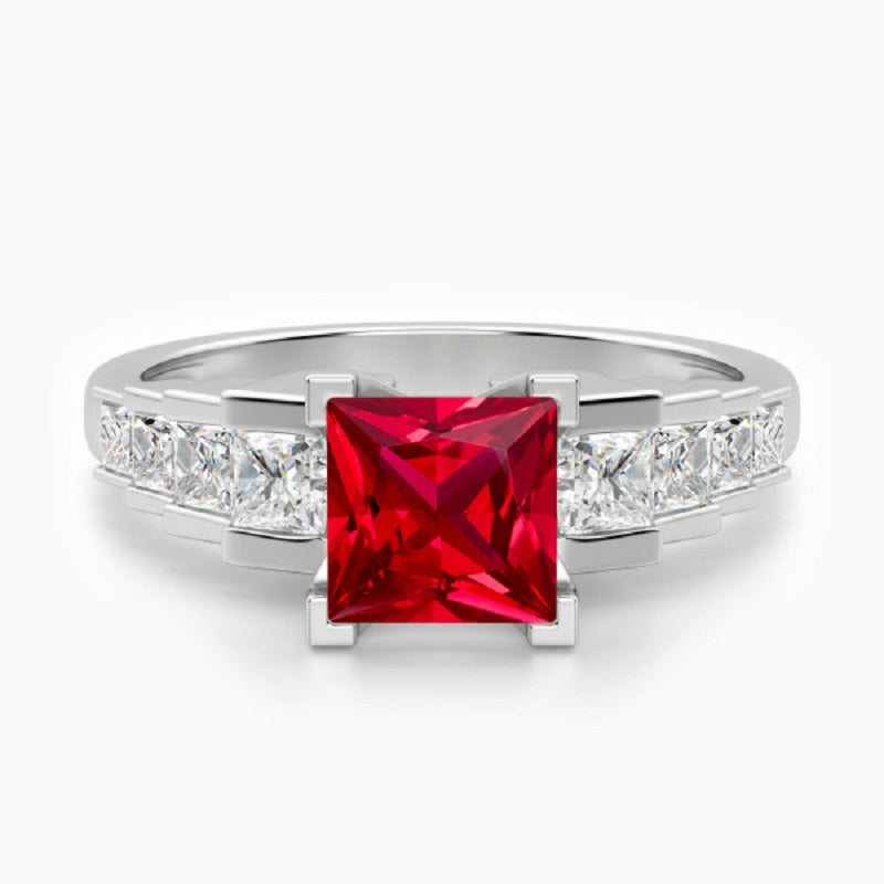 Square Princess Cut Staircase Promise Engagment Wedding Ruby Ring