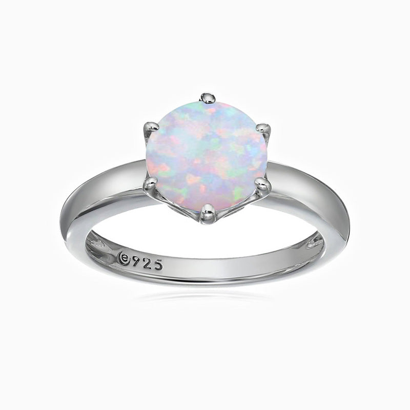 Sterling Silver Round Cut Solitaire Promise Engagment Wedding Opal Ring