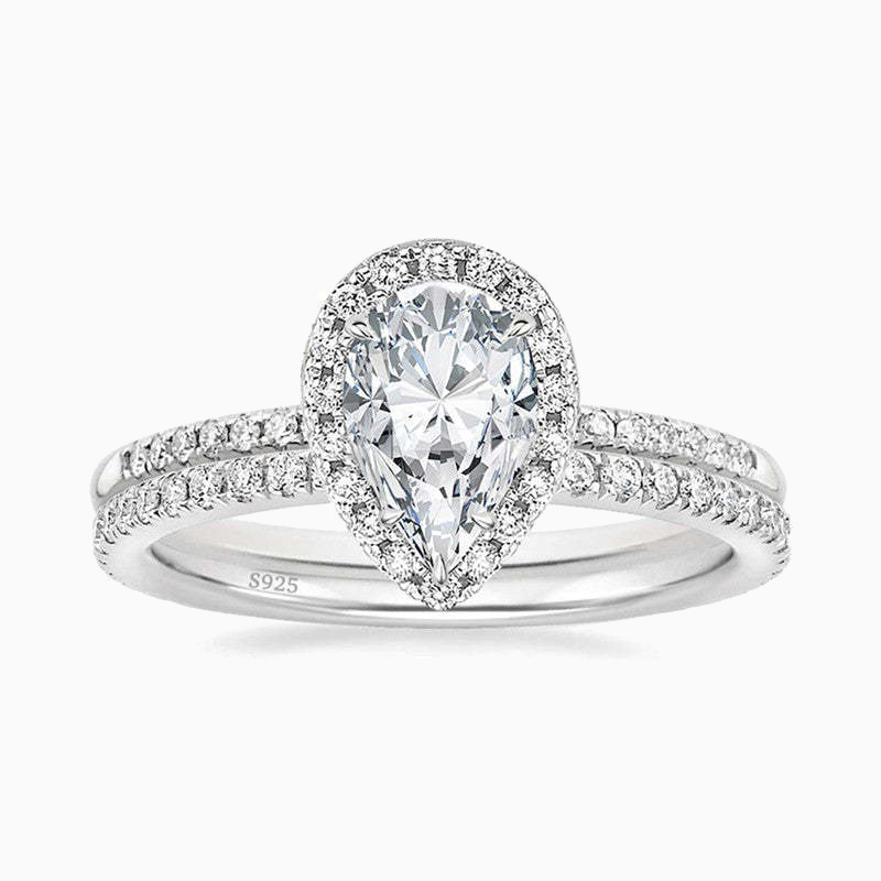 Teardrop Bridal Set Halo Promise Engagment Wedding Moissanite Ring Set