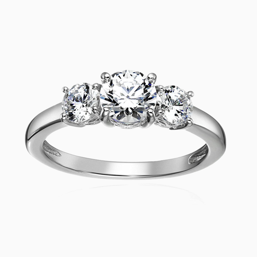 Three Stone Promise Engagment Wedding Round Moissanite Ring