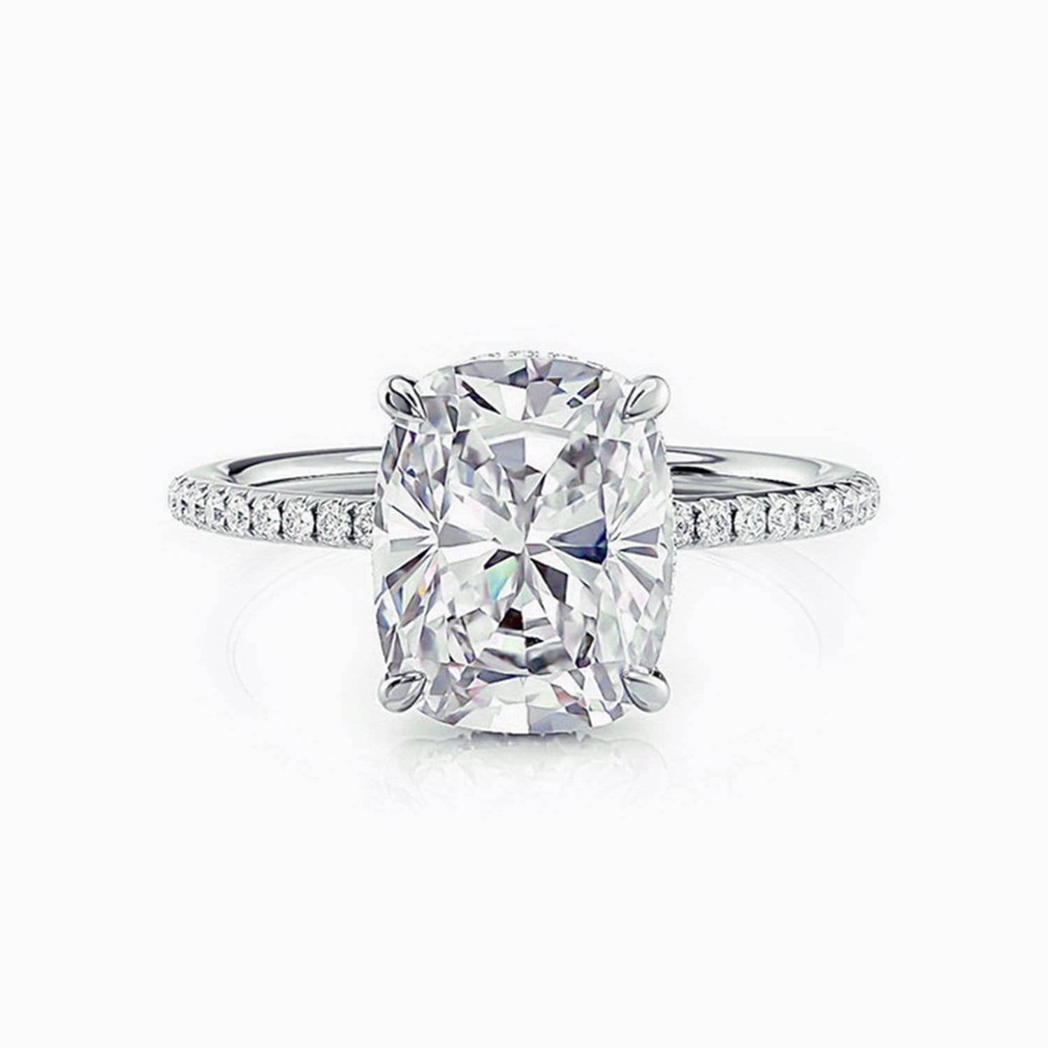 D Grade Promise Engagment Wedding Moissanite Rings Solitaire With Side Accents Stones 4.5 Carat Cushion Cut